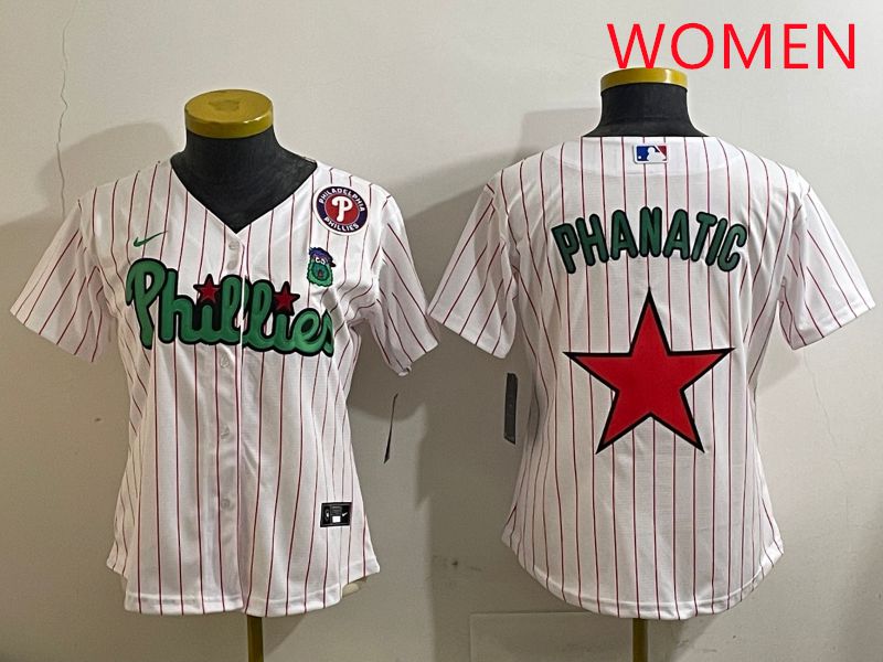 Women Philadelphia Phillies Blank White Stripe Second generation joint name 2025 Nike MLB Jersey style 12->women mlb jersey->Women Jersey